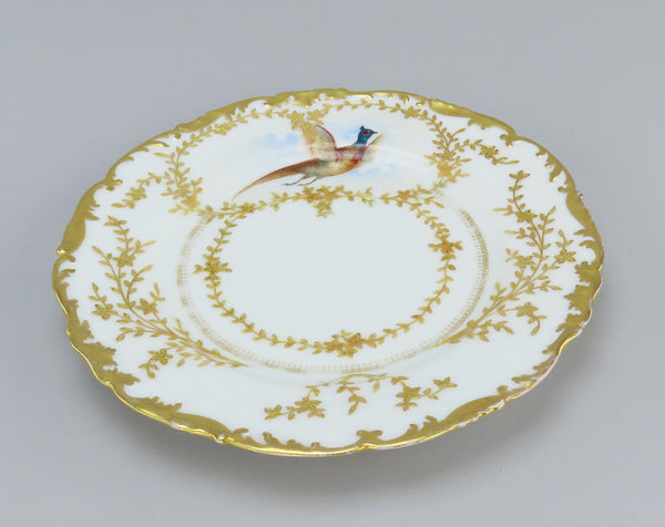 Beautiful Set 10 c1890s French Limoges Tres Vogt Birds Pheasants Gilt 9" Plates