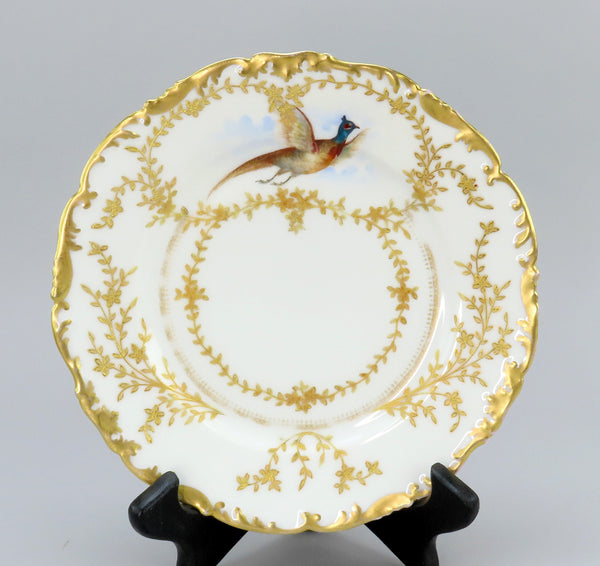 Beautiful Set 10 c1890s French Limoges Tres Vogt Birds Pheasants Gilt 9" Plates