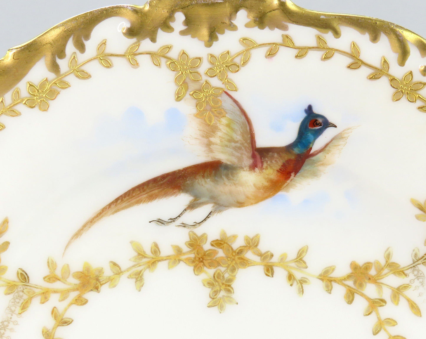 Beautiful Set 10 c1890s French Limoges Tres Vogt Birds Pheasants Gilt 9" Plates