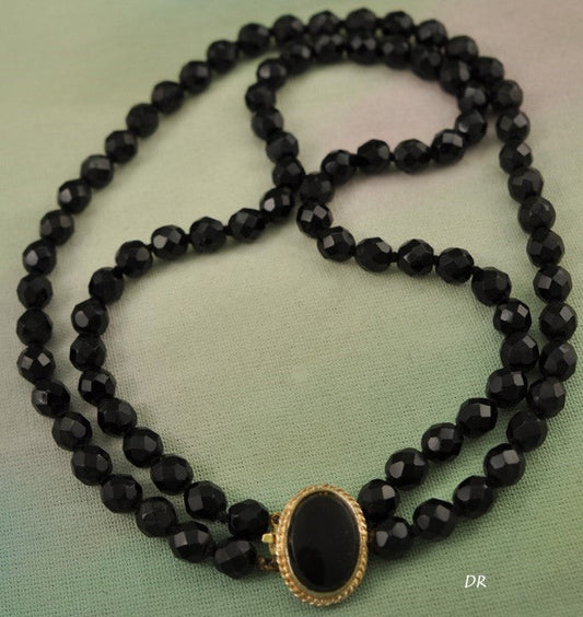 Fantastic 2-Stranded Japanese Onyx Bead Choker Necklace
