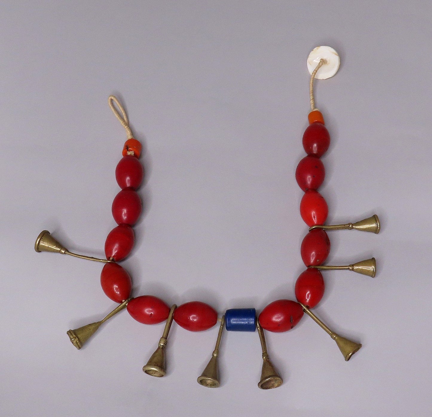 1960s/70s Red Glass Horn Shaped Beaded Necklace Possibly African 20 Inches