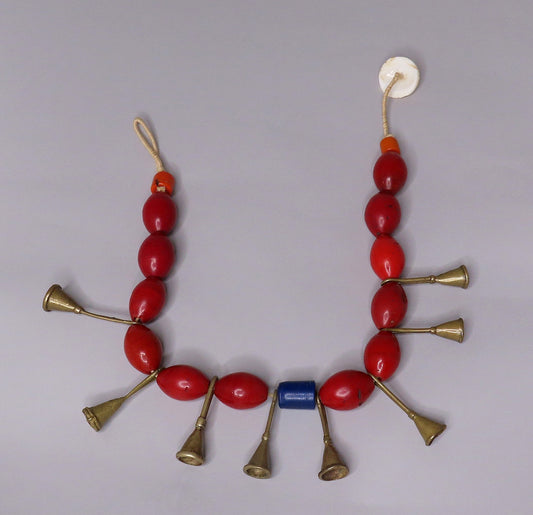 1960s/70s Red Glass Horn Shaped Beaded Necklace Possibly African 20 Inches