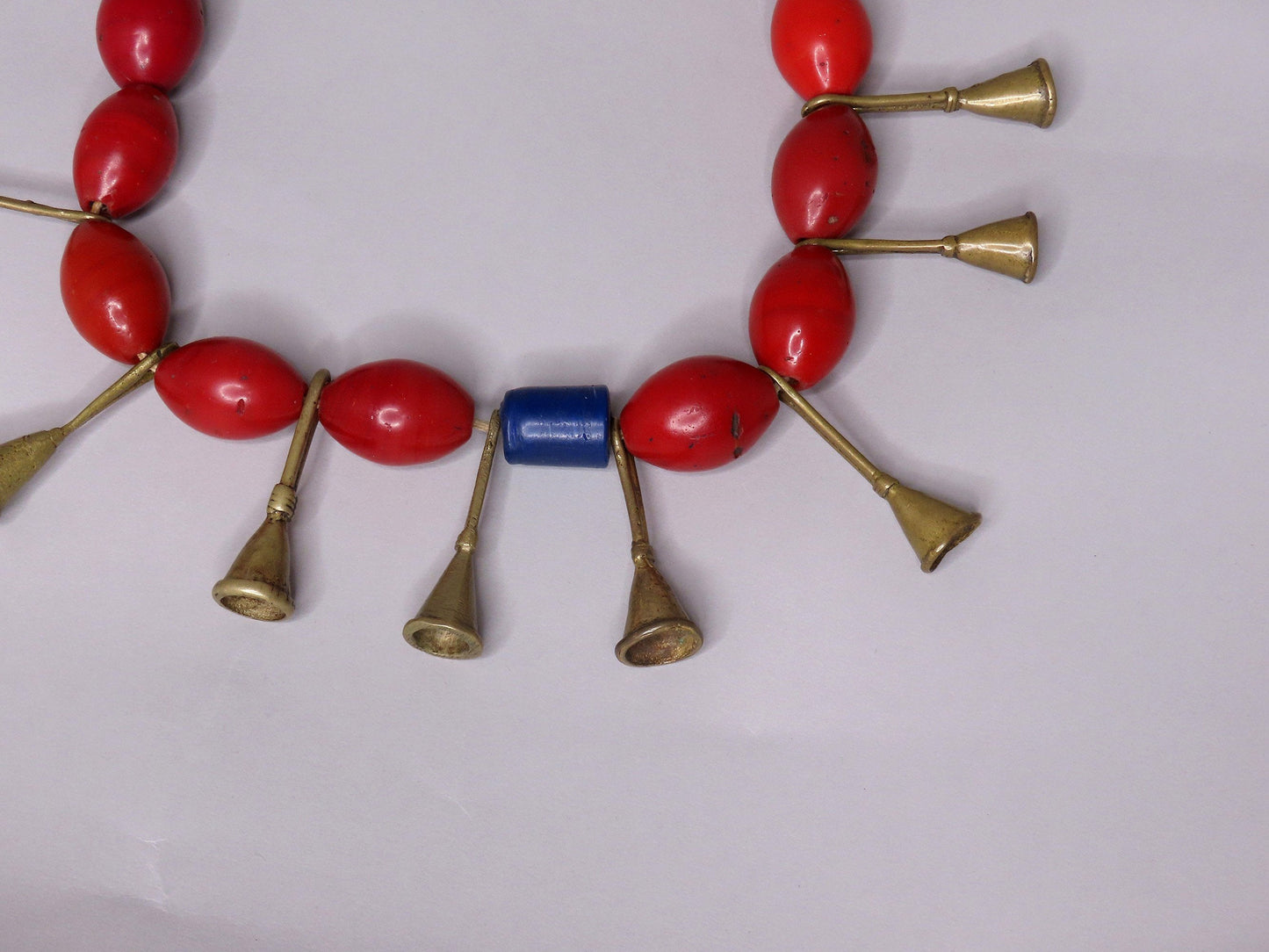 1960s/70s Red Glass Horn Shaped Beaded Necklace Possibly African 20 Inches