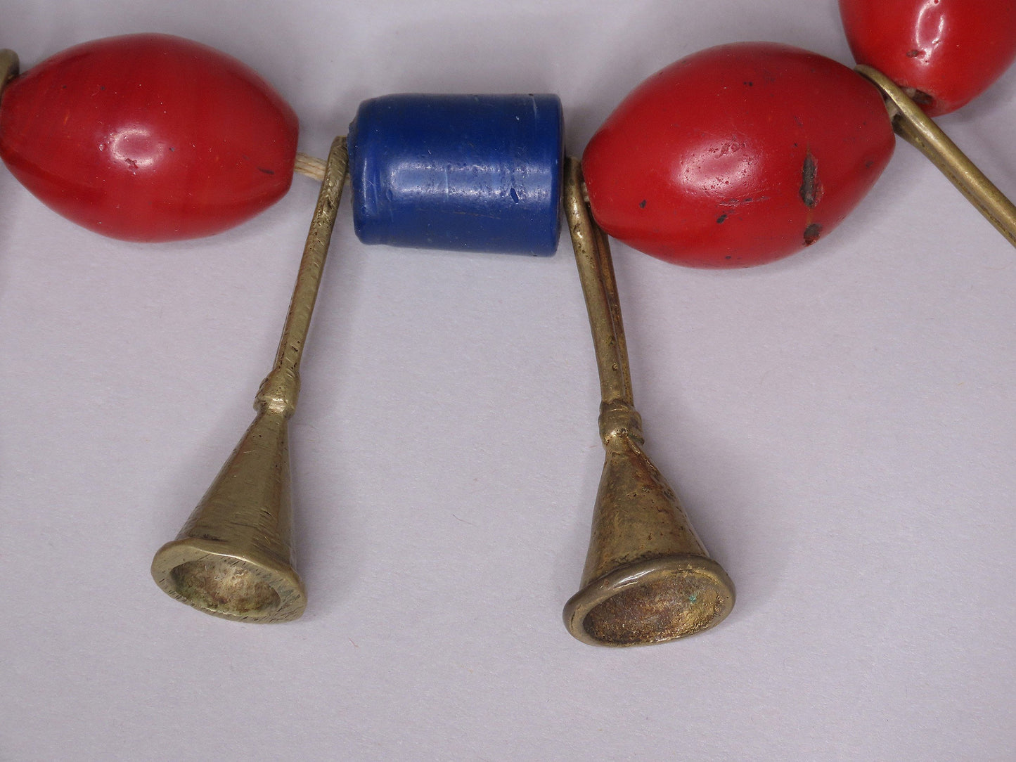 1960s/70s Red Glass Horn Shaped Beaded Necklace Possibly African 20 Inches