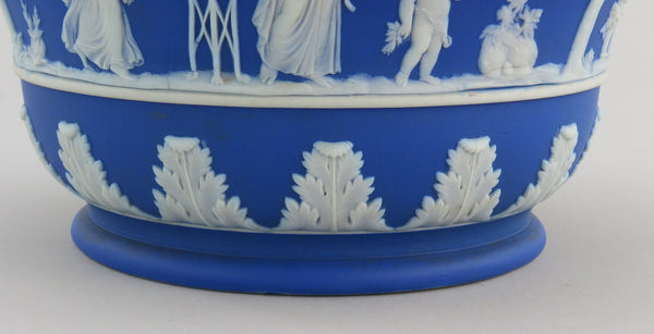 Gorgeous Wedgwood Jasperware Blue Round Planter Classical Greek Scenes 7" Across