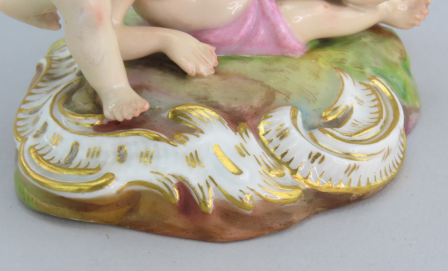 Superb 19th C. Meissen Hand Painted Figural Group of 3 Cherubs Putti Spring