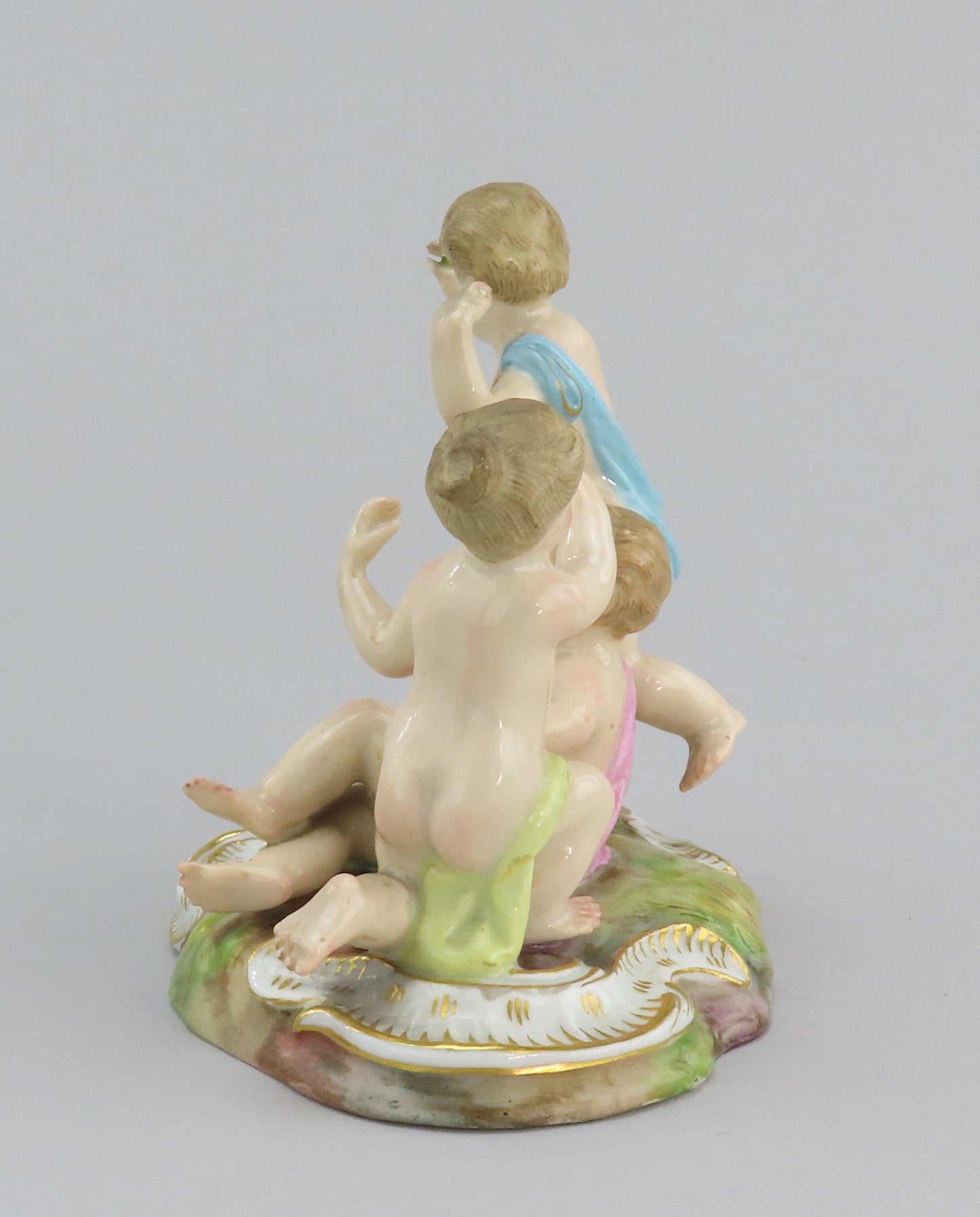 Superb 19th C. Meissen Hand Painted Figural Group of 3 Cherubs Putti Spring