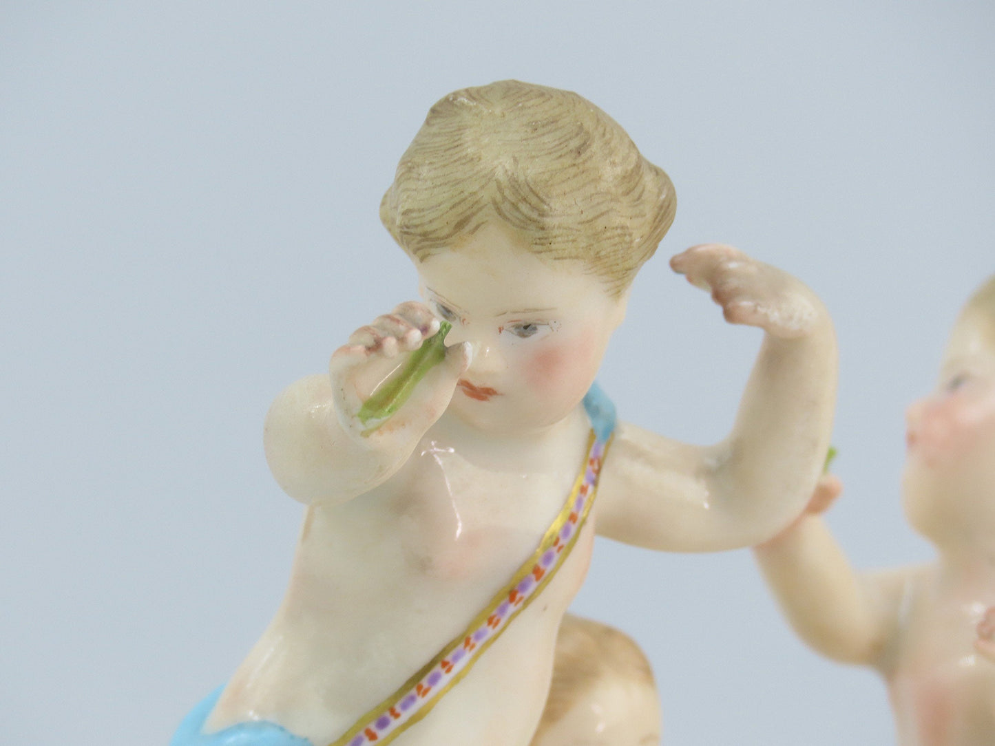 Superb 19th C. Meissen Hand Painted Figural Group of 3 Cherubs Putti Spring