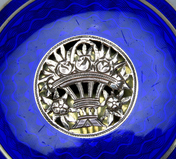 Gorgeous VTG Austrian 935 Sterling Silver Blue Guilloche Enamel Compact Box