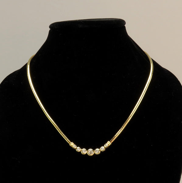 Gorgeous Italian 14k Yellow Gold 7 Diamond Bezel Necklace