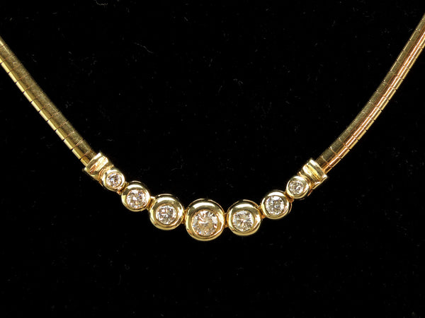 Gorgeous Italian 14k Yellow Gold 7 Diamond Bezel Necklace