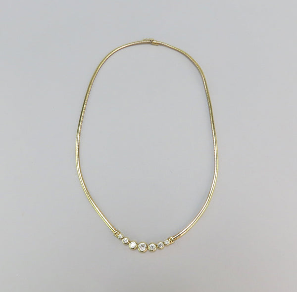 Gorgeous Italian 14k Yellow Gold 7 Diamond Bezel Necklace