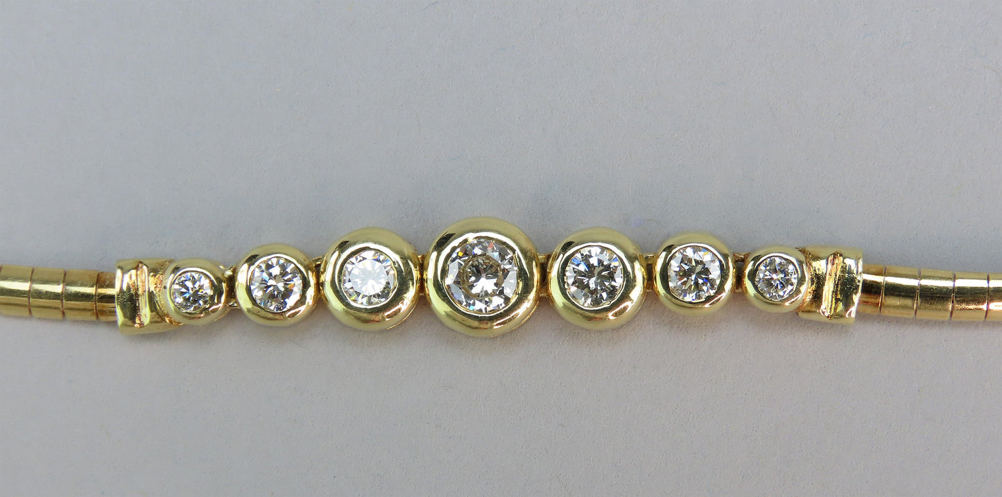 Gorgeous Italian 14k Yellow Gold 7 Diamond Bezel Necklace