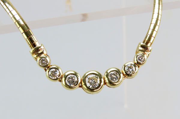 Gorgeous Italian 14k Yellow Gold 7 Diamond Bezel Necklace