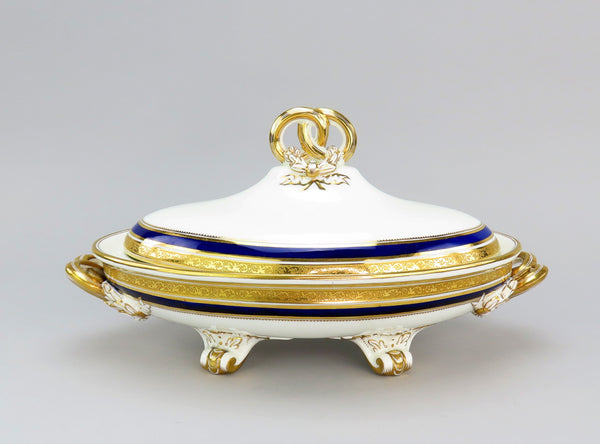 Beautiful Cobalt and Gold Cauldon English Porcelain Covered Entree Dish L6228