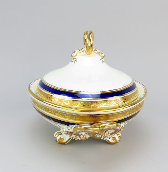 Beautiful Cobalt and Gold Cauldon English Porcelain Covered Entree Dish L6228