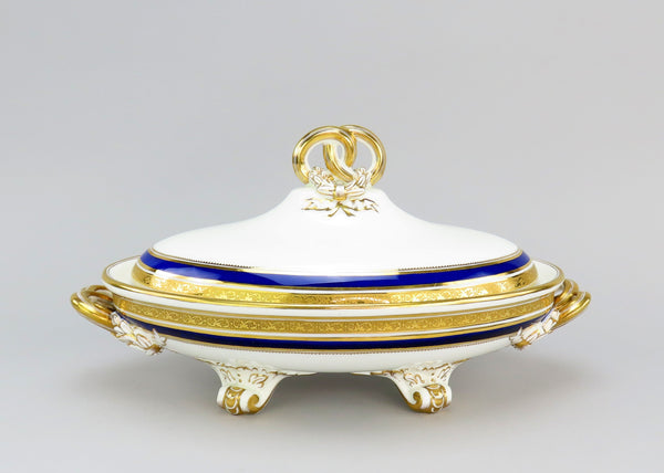 Beautiful Cobalt and Gold Cauldon English Porcelain Covered Entree Dish L6228