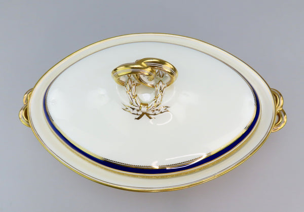 Beautiful Cobalt and Gold Cauldon English Porcelain Covered Entree Dish L6228