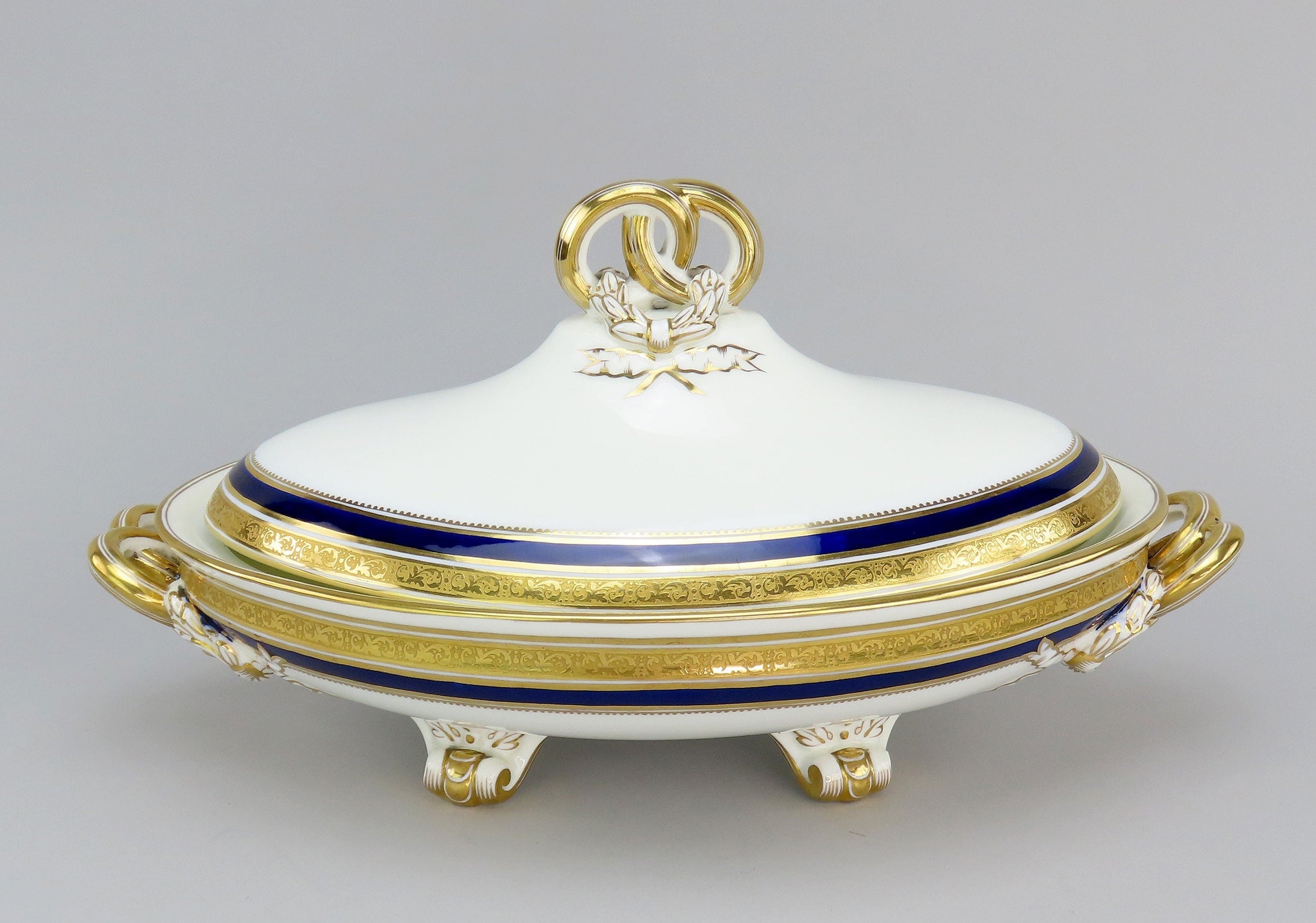 Wonderful Cauldon English Porcelain Dish Cobalt and Gold Covered Entree Dish