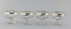 4 Beautiful Glass Sherbet Glasses w/ Sterling Silver Overlay Bows and Garland