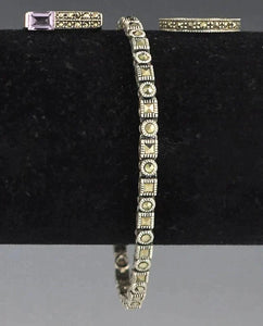 Sterling Silver Marcasite Bracelet w/Amethyst Ring and Marcasite Eternity Band