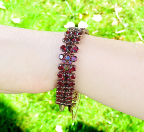 Antique Victorian Gold Filled Garnet Gemstone Bracelet