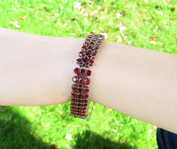 Antique Victorian Gold Filled Garnet Gemstone Bracelet