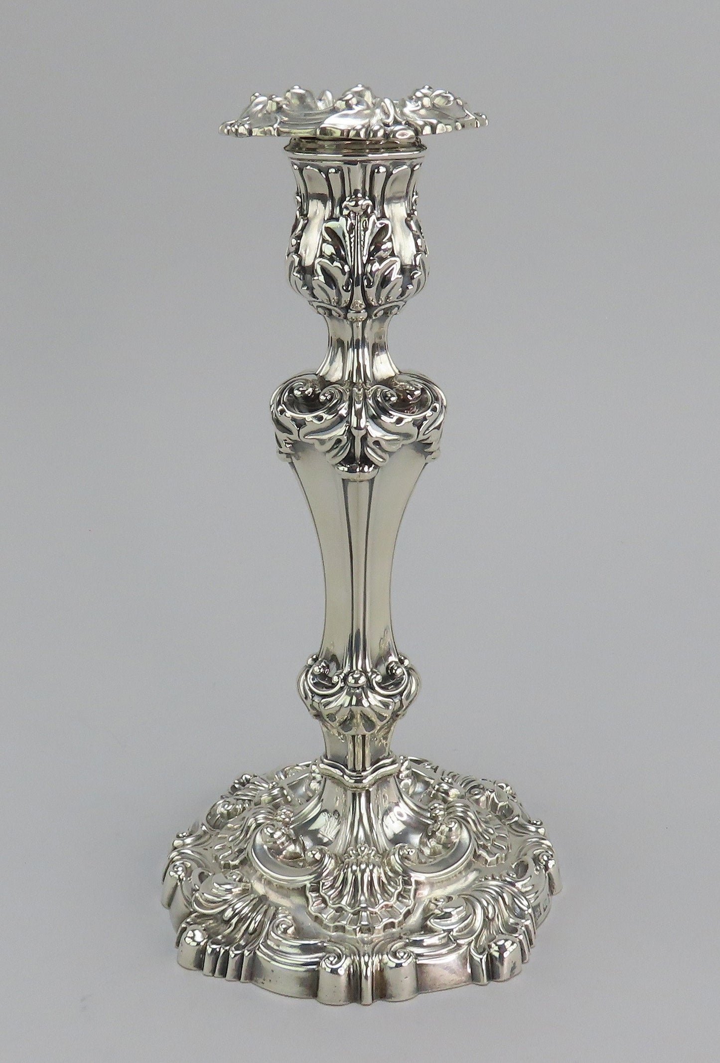 Ornate Set 4 1811-1819 English Georgian Sterling Silver Candlesticks