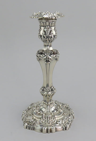 Ornate Set 4 1811-1819 English Georgian Sterling Silver Candlesticks