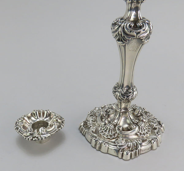 Ornate Set 4 1811-1819 English Georgian Sterling Silver Candlesticks