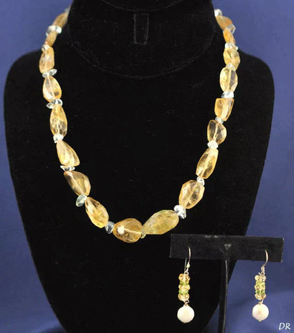 Sterling Aqua Rock Crystal Necklace and Citrine Earrings