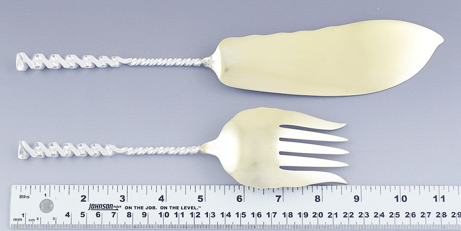 Fine Whiting Sterling Silver Square Twist Fish Fork Knife Serving Set B Mono