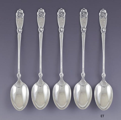Rare 5 Alvin Sterling Silver Fleur de Lis Art Nouveau Iced Tea Spoons B Mono