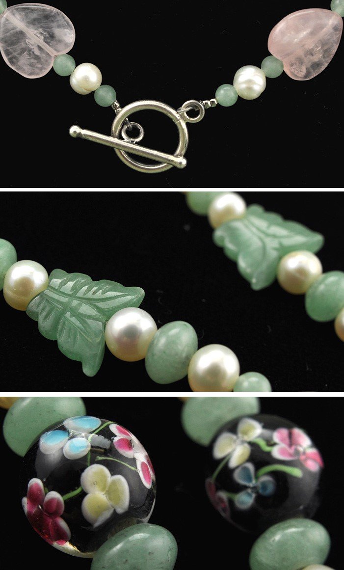 Rose Quartz Pearl Jade Butterfly Necklace Earrings Set