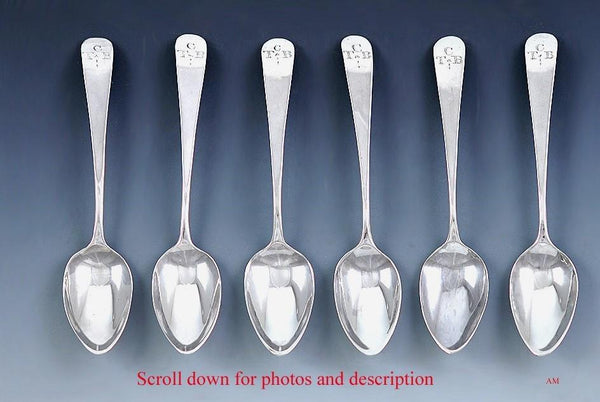 6 Georgian Old English Sterling Silver Demitasse Spoons by P.A. W Bateman 1803