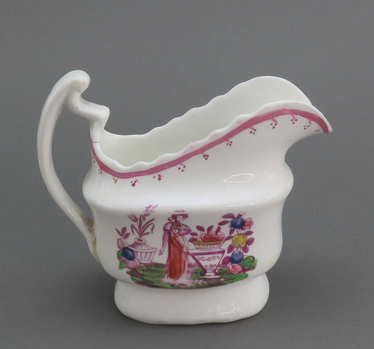 Charming c1820 English Pink Lustre Country Scene Creamer Small Pitcher