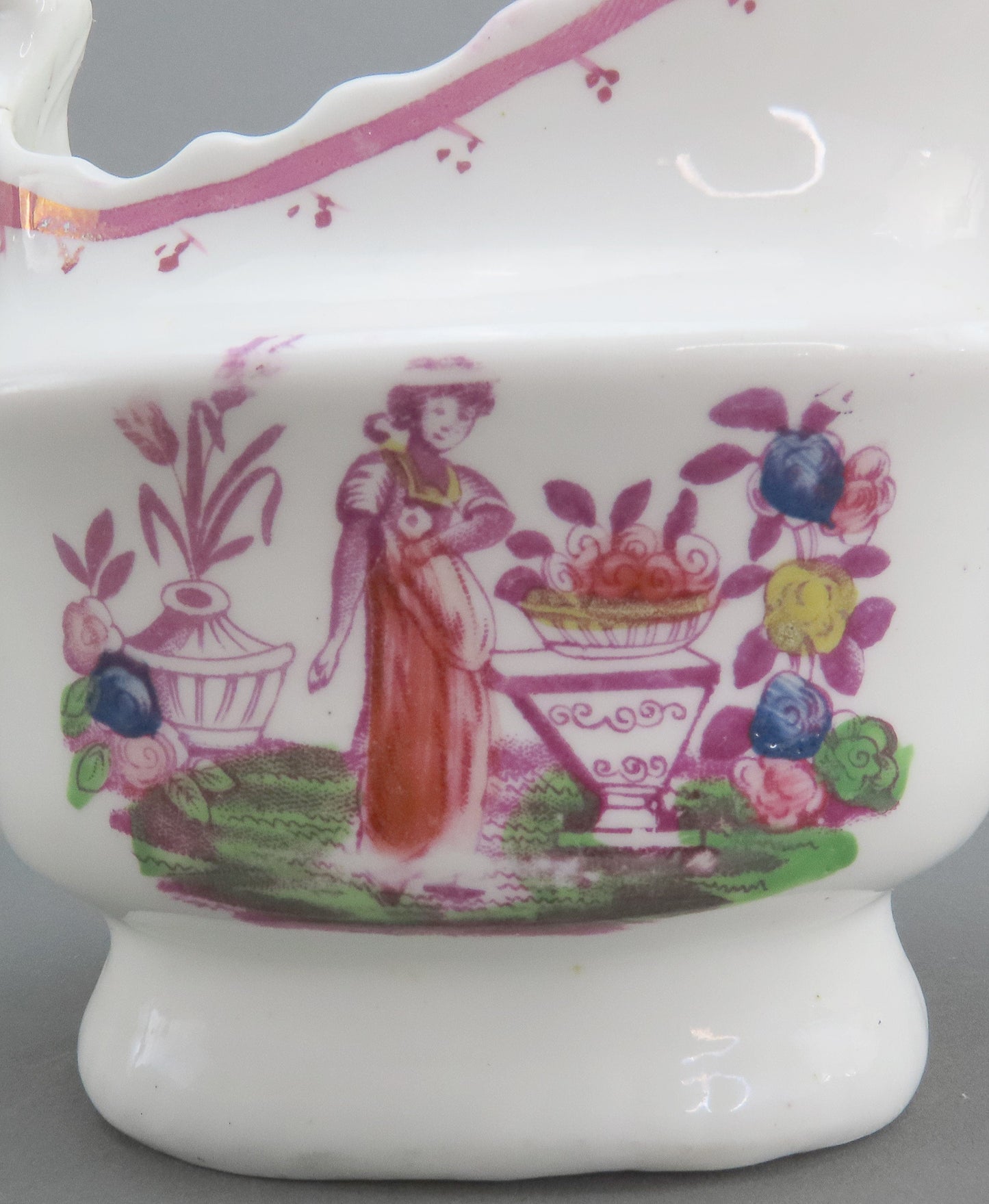 Charming c1820 English Pink Lustre Country Scene Creamer Small Pitcher