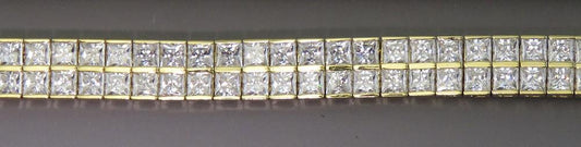 Finest Quality 14K Yellow Gold CZ Double Tennis Bracelet 7"