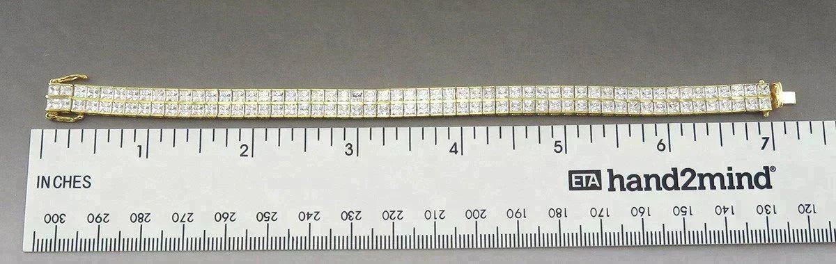 Finest Quality 14K Yellow Gold CZ Double Tennis Bracelet 7"