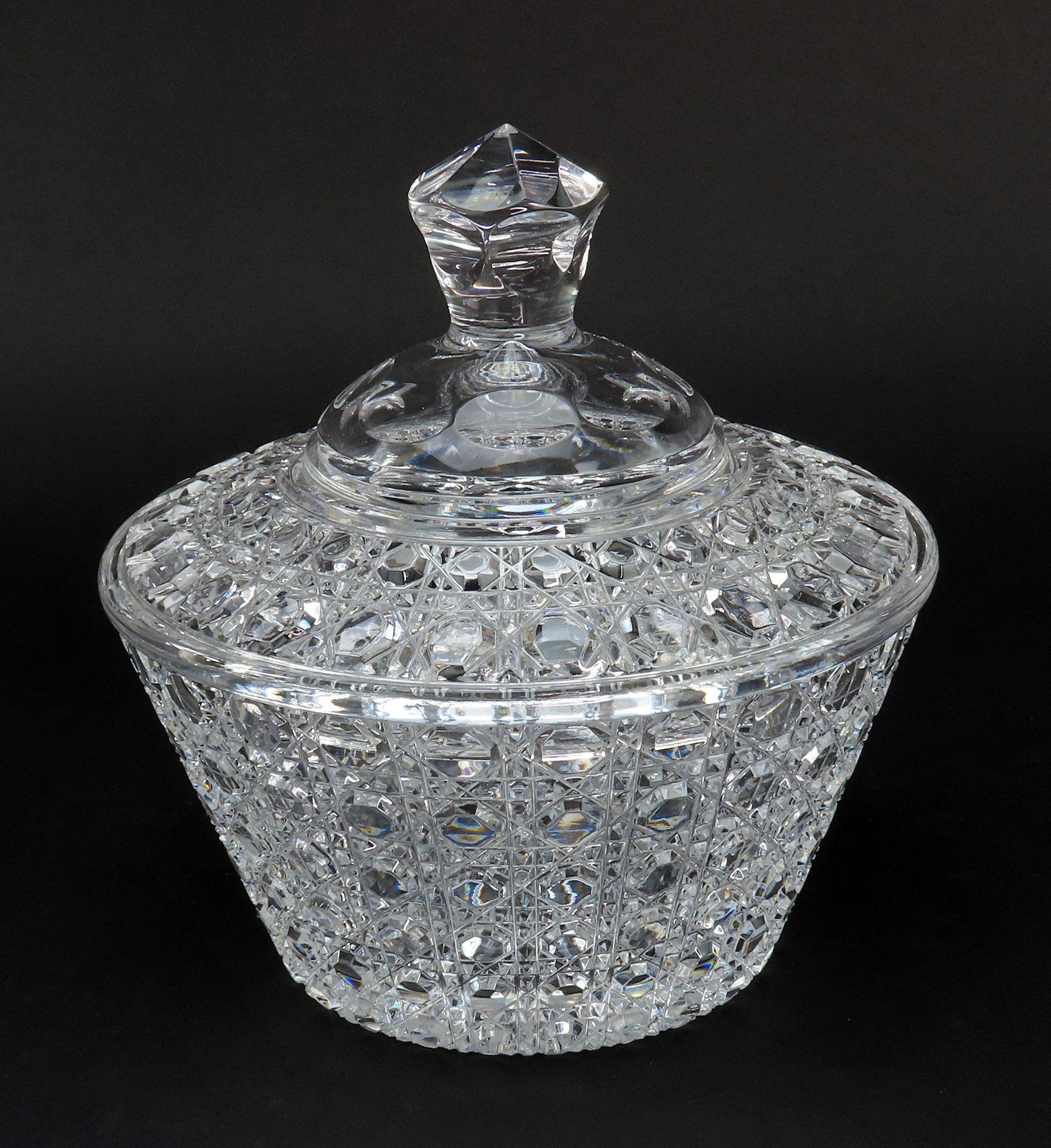 Beautiful VTG Russian Check Cut Glass Crystal Covered Bowl Candy Dish