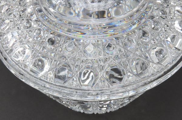 Beautiful VTG Russian Check Cut Glass Crystal Covered Bowl Candy Dish