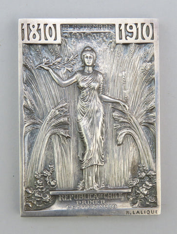 Rene Lalique Sterling Silver Centennial Chile Independence Medal Plaque