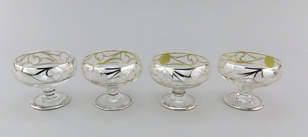 3 Lovely Glass Sherbet Glasses Sterling Silver Overlay w/ 4th Free Piece