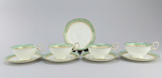 1960s Vintage Wedgwood Eccles Bead Celadon Bone China 4 Cups 5 Saucers Set W4266