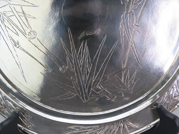 Beautiful c1900 Chinese Export Silver Hand Engraved Bamboo Design Round Tray