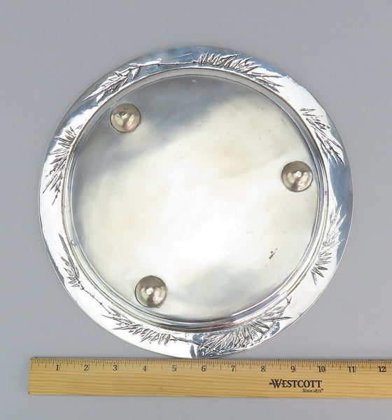 Beautiful c1900 Chinese Export Silver Hand Engraved Bamboo Design Round Tray