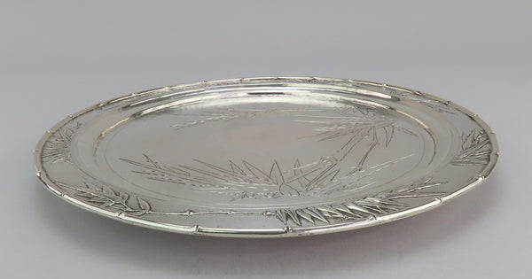 Beautiful c1900 Chinese Export Silver Hand Engraved Bamboo Design Round Tray