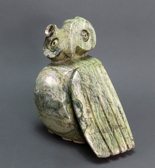 Zachariah Njobo Zimbabwean Whimsical Stone Carved Owl 9 1/2 inches