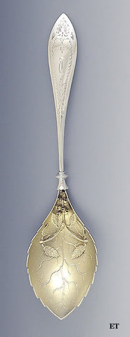c1875 Antique Gorham Aesthetic Movement Sterling Silver Gold Wash Serving Spoon