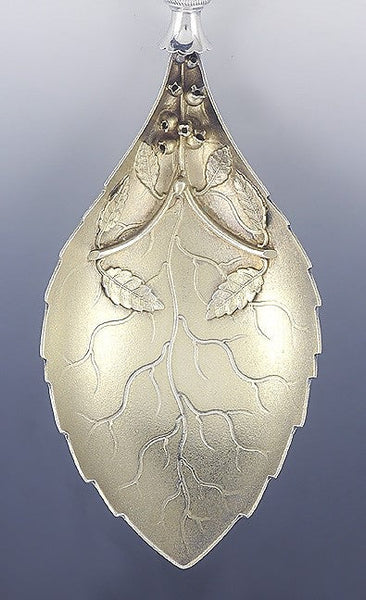c1875 Antique Gorham Aesthetic Movement Sterling Silver Gold Wash Serving Spoon